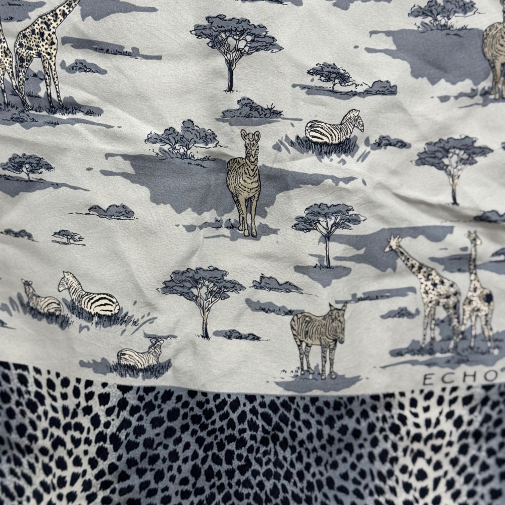 Echo Vintage Silk Scarf Safari Print Giraffe Zebra Animal Jungle Wrap 14x54 - Picture 3 of 4